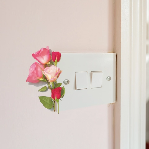 Adesivo da Parete Romantico con Rose in PVC Autoadesivo Decorazione per Interruttore Luce per Camera da Letto Bagno Murale Floreale