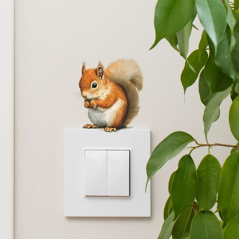 Linda Pegatina de Pared de Ardilla PVC Autoadhesiva Removible Pegatina de Interruptor Para Dormitorio Entrada Decoración Hogar