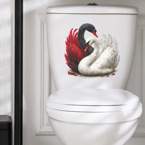 Schwarz Weiß Schwan Paar WC Aufkleber Abnehmbar PVC Wasserdicht Badezimmer Dekor Modern Home Wandaufkleber