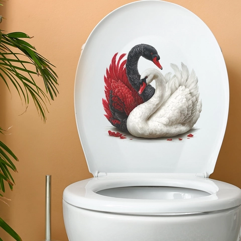 Schwarz Weiß Schwan Paar WC Aufkleber Abnehmbar PVC Wasserdicht Badezimmer Dekor Modern Home Wandaufkleber