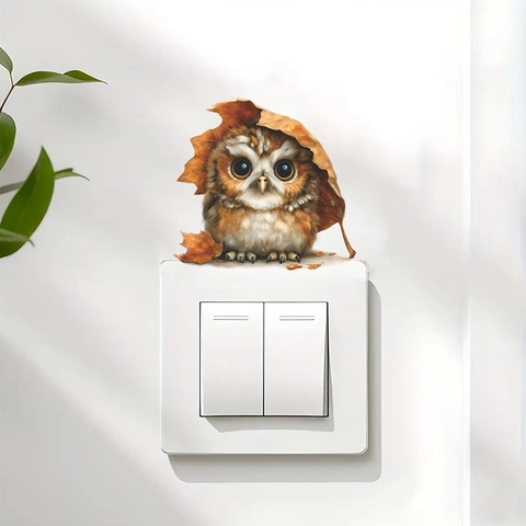 Süße Cartoon Eule Unter Blatt Lichtschalter Aufkleber Abnehmbare PVC Wandtattoo Für Schlafzimmer Wohnzimmer Wohnkultur Wandbild