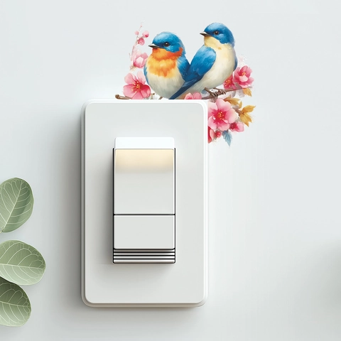 Watercolor Birds Peach Blossom Light Switch Wall Sticker PVC Removable Flower Decor For Bedroom Entryway Home Decor