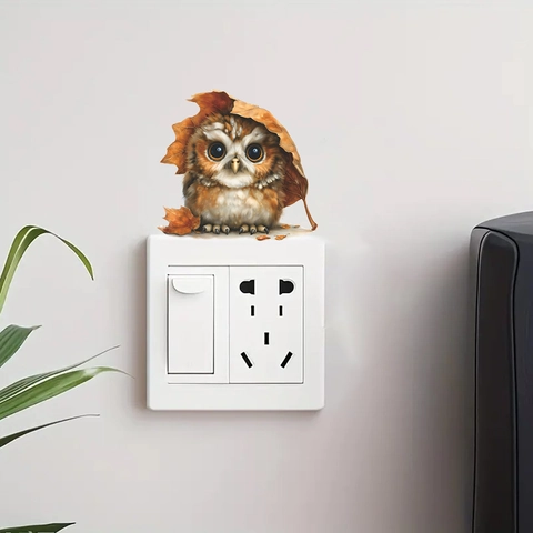 Süße Cartoon Eule Unter Blatt Lichtschalter Aufkleber Abnehmbare PVC Wandtattoo Für Schlafzimmer Wohnzimmer Wohnkultur Wandbild
