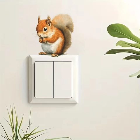 Linda Pegatina de Pared de Ardilla PVC Autoadhesiva Removible Pegatina de Interruptor Para Dormitorio Entrada Decoración Hogar