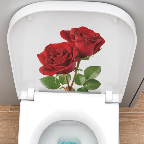 Pegatina de Inodoro 3D Rosa Roja Realista Impermeable PVC Flor Calcomanía de Pared Baño Día de San Valentín Romántico Decor