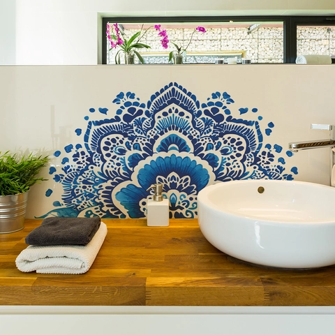 Pegatina de Pared Mandala Azul Bohemio Autoadhesiva de PVC para Dormitorio Sala de Estar Decoración de Pared de Fondo