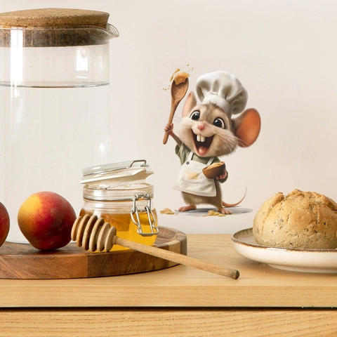 3D Cartoon Chef Mouse Wall Sticker For Kitchen Dining Room Decor Creative Mouse Hole Removable Self Adhesive PVC Decal For Kids Room