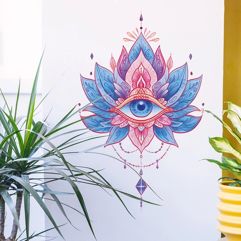 Lotus Evil Eye Wall Sticker Mandala Bohemian Ethnic Style Removable PVC Decal For Bedroom Living Room Home Art Decor