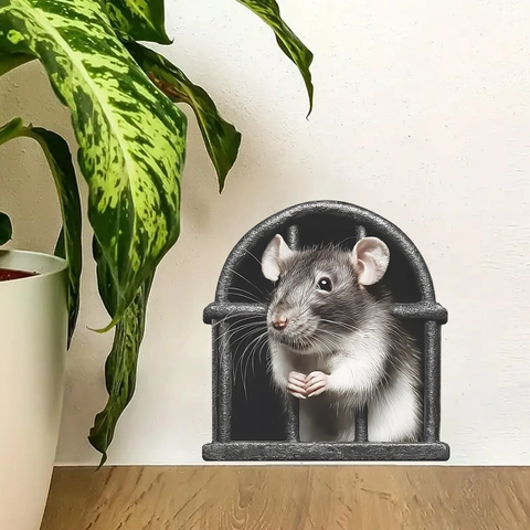 3D Creative Mouse Hole Wall Sticker Realistic Cartoon Mouse Behind Bars Removable PVC Decal For Kids Bedroom Home Decor