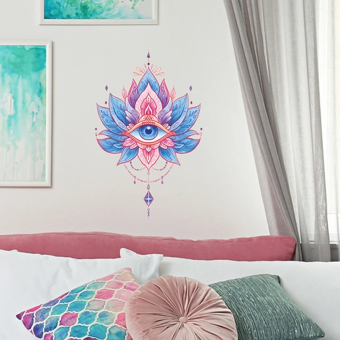 Lotus Evil Eye Wall Sticker Mandala Bohemian Ethnic Style Removable PVC Decal For Bedroom Living Room Home Art Decor