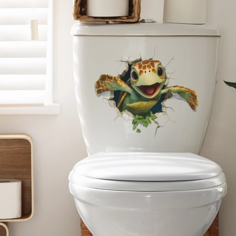 3D Sea Turtle Wall Sticker Waterproof PVC Removable Toilet Lid Decal Home Bathroom Decor Breaking Wall Effect Mural
