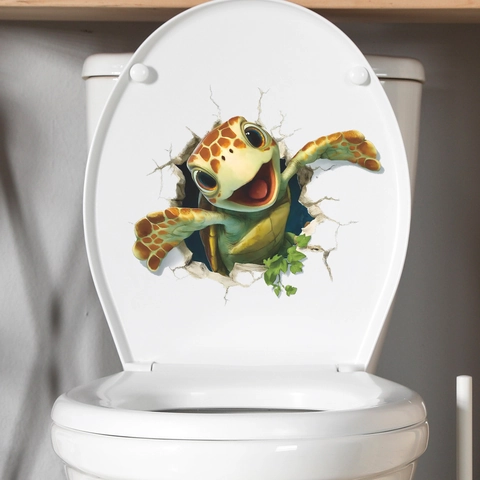 3D Sea Turtle Wall Sticker Waterproof PVC Removable Toilet Lid Decal Home Bathroom Decor Breaking Wall Effect Mural