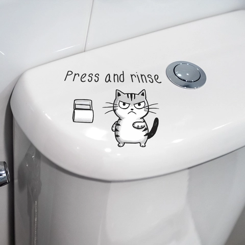 Sticker de Toilette Chat de Dessin Animé Press And Rinse Imperméable en PVC Décor de Salle de Bain Mural Minimaliste Moderne