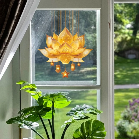 Adhesivo de Pared de Loto Dorado Estrella Linterna de PVC Removible Autoadhesivo para Decoración del Hogar Ramadán Estilo de Medio Oriente