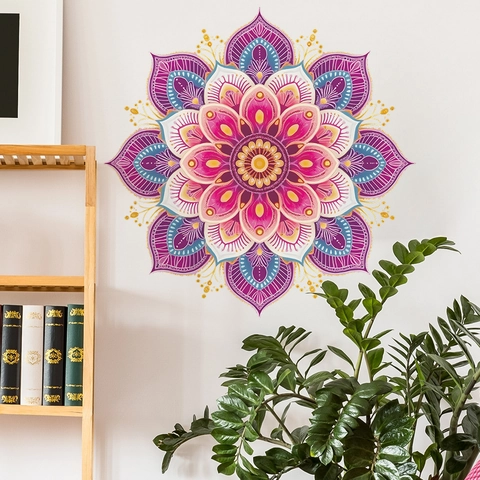 Bunter Mandala Wandsticker PVC Selbstklebend Geometrisch Bohemian Blumen Dekal Für Zuhause Wohnzimmer Schlafzimmer Deko