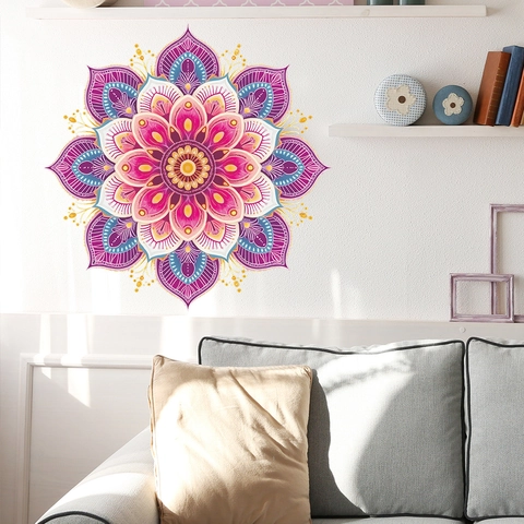 Bunter Mandala Wandsticker PVC Selbstklebend Geometrisch Bohemian Blumen Dekal Für Zuhause Wohnzimmer Schlafzimmer Deko