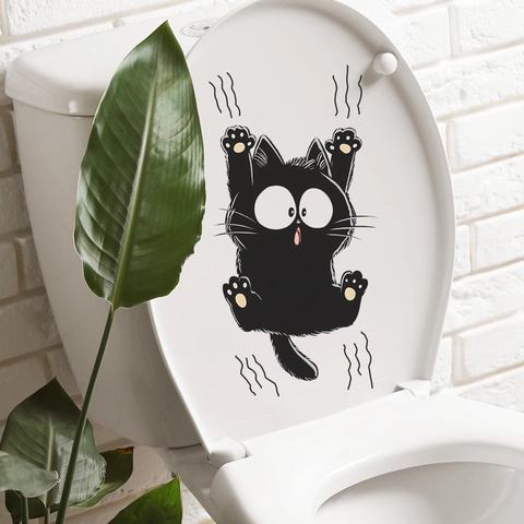 Grappige Cartoon Zwarte Kat Toiletsticker Creatieve Waterdichte PVC Muursticker Voor Badkamer Toiletdeksel Woondecoratie DIY