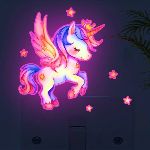 Luminous Unicorn Wall Stickers Glow In The Dark Removable PVC Wall Decals For Kids Room Bedroom Switch Decor Stars Rainbow Pattern