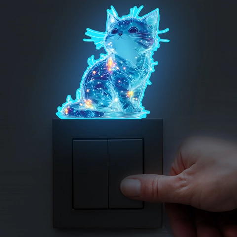 Kreative Katze Leuchtende Wandaufkleber Blaues Sternenhimmel Muster Leuchtet Im Dunkeln PVC Schalter Dekor Für Schlafzimmer Wohnzimmer Haus Kunst Aufkleber