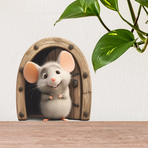 3D Effect Mouse Hole Wall Sticker Realistic Cartoon Mouse In Door Decal Self-Adhesive PVC Decorative Sticker For Home Decor