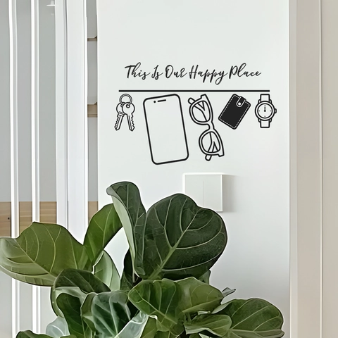 This Is Our Happy Place Quote Wall Sticker PVC Black Line Art Icons For Entrance Living Room Home Decorative Lettering Decal