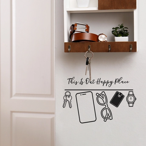 This Is Our Happy Place Quote Wall Sticker PVC Black Line Art Icons For Entrance Living Room Home Decorative Lettering Decal