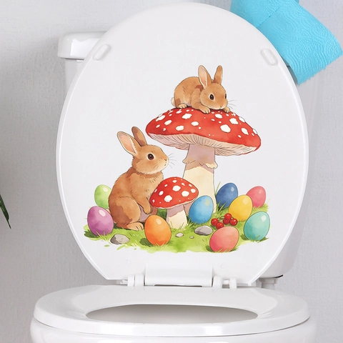 Easter Bunny Rabbit Mushroom Colorful Eggs Wall Sticker Removable PVC Window Clings For Holiday Home Decor Living Room
