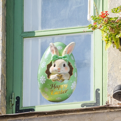 Pegatina de Pared de Huevo de Pascua y Conejo PVC Autoadhesivo Calcomanía de Ventana Para Hogar Dormitorio Sala de Estar Decoración