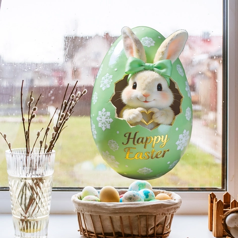 Pegatina de Pared de Huevo de Pascua y Conejo PVC Autoadhesivo Calcomanía de Ventana Para Hogar Dormitorio Sala de Estar Decoración
