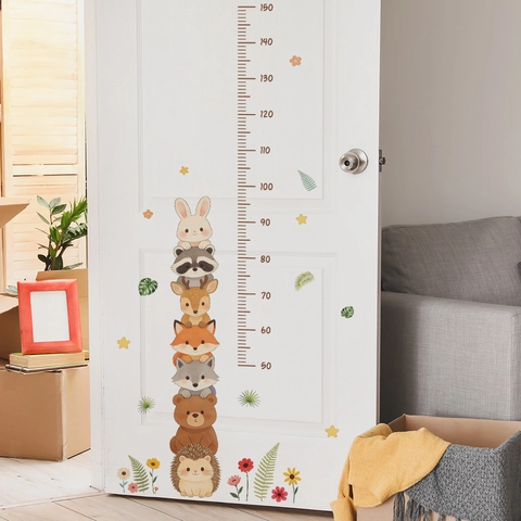 Cartoon Animal Stack Kids Height Growth Chart Wall Sticker PVC Self-Adhesive Measuring Tape For Children's Bedroom Decor