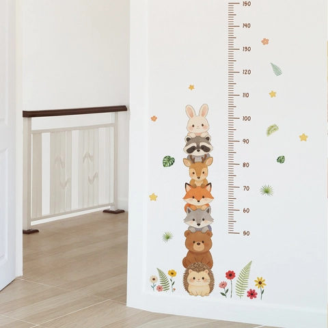 Cartoon Animal Stack Kids Height Growth Chart Wall Sticker PVC Self-Adhesive Measuring Tape For Children's Bedroom Decor