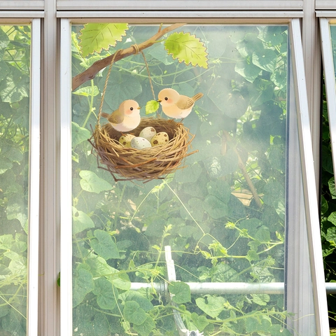 Cartoon Vogel Baumzweig Mit Nest Und Eiern Wandtattoo PVC Abnehmbarer Aufkleber Für Schlafzimmer Wohnzimmer Haus Dekoration