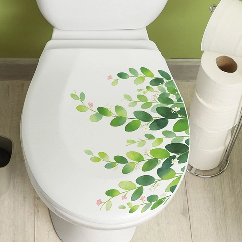 Pegatina para Inodoro de Hojas Verdes Enredadera Flor PVC Autoadhesivo Calcomanía de Pared para Baño Decoración Tapa de Tanque Agua