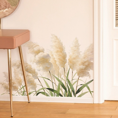 Romantisch Schilfrohr Blume Wandtattoo Selbstklebend PVC Botanisch Wandaufkleber Für Wohnzimmer Schlafzimmer Minimalistisch Home Dekor