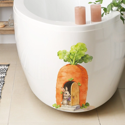 Removable Cartoon Rabbit Carrot House Wall Sticker Waterproof PVC Self Adhesive Decal For Kids Room Kitchen Fridge Home Decor