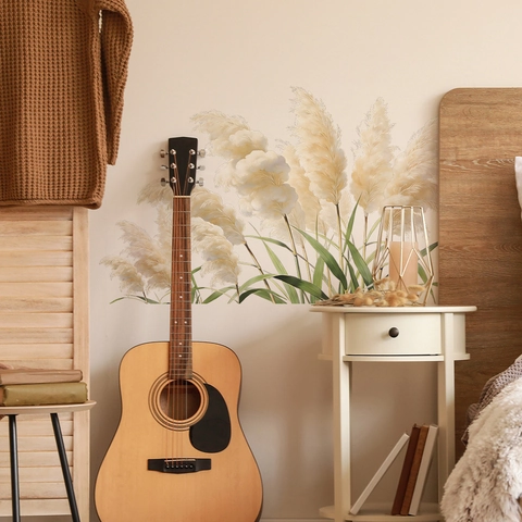 Romantisch Schilfrohr Blume Wandtattoo Selbstklebend PVC Botanisch Wandaufkleber Für Wohnzimmer Schlafzimmer Minimalistisch Home Dekor