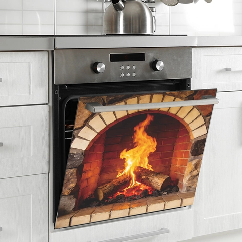 Sticker Lave-Vaisselle Cheminée Réaliste 3D Auto-Adhésif Simulation Flamme Décalcomanie Four Imperméable PVC Cuisine Placard Décoration Murale