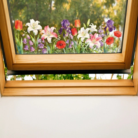Aquarell Blumen Fensteraufkleber Bunte Lilie Tulpe Iris Mohn PVC Selbstklebende Abnehmbare Glas Wandtattoo Wohnkultur