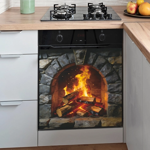 Realistische Kamin Muster Küchengeräte Aufkleber PVC Selbstklebend Wandtattoo Für Ofen Spülmaschine Schrank Home Dekor