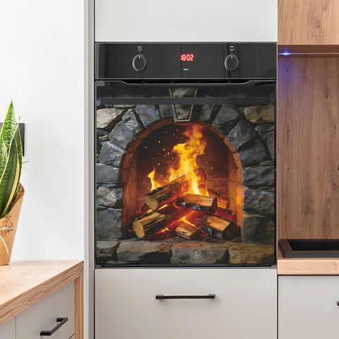 Realistische Kamin Muster Küchengeräte Aufkleber PVC Selbstklebend Wandtattoo Für Ofen Spülmaschine Schrank Home Dekor
