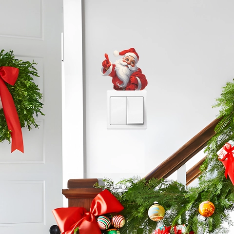 Pegatina de Interruptor de Papá Noel de Navidad PVC Autoadhesiva Pared Para Decoración Hogar Fiesta Impermeable