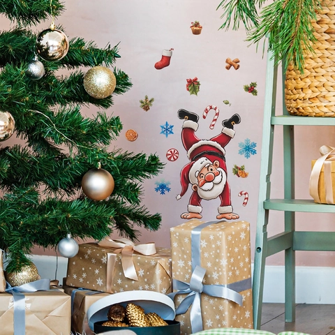 Adesivo per WC con Babbo Natale Sottosopra Adesivo Murale per Bagno di Natale in PVC Impermeabile Decorazione con Fiocchi di Neve