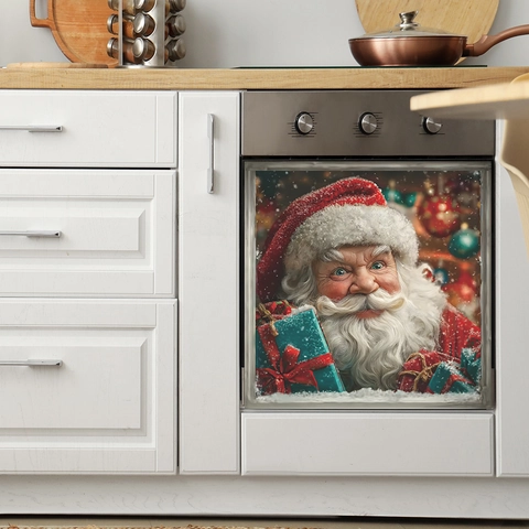 Christmas Santa Claus Wall Sticker PVC Self Adhesive Refrigerator Oven Decoration Decal For Home Kitchen Holiday Decor