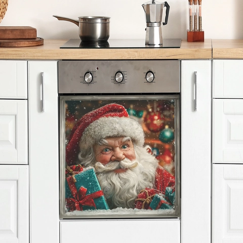 Christmas Santa Claus Wall Sticker PVC Self Adhesive Refrigerator Oven Decoration Decal For Home Kitchen Holiday Decor