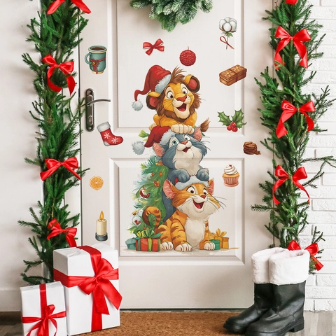 Adesivo da Parete in PVC con Animali Impilati di Natale Cartone Animato Decalcomania Autoadesiva per la Casa