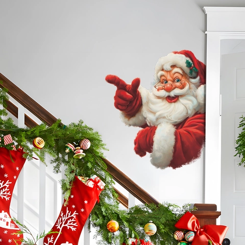 Santa Claus Wall Sticker PVC Self Adhesive Christmas Window Decal For Home Bedroom Living Room Party Wall Decoration