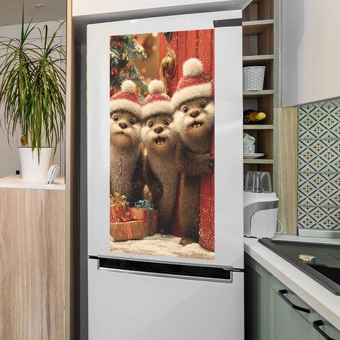 Weihnachten Otter Wandaufkleber PVC Festliches Dekor Für Kühlschrank Tür Mülleimer Weihnachtsbaum Muster Abnehmbares Dekor