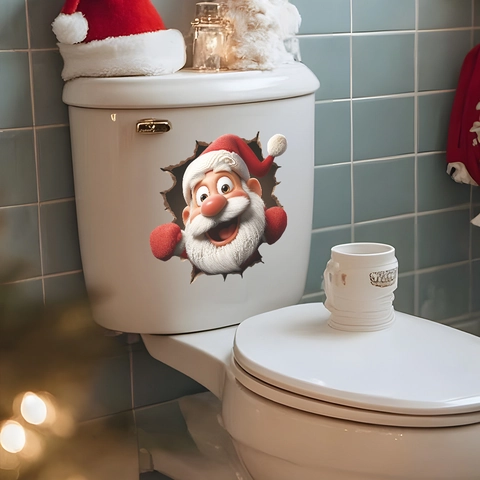 Christmas 3D Santa Claus Wall Sticker PVC Self-adhesive Removable Decal For Living Room Bathroom Window Festive Home Decor
