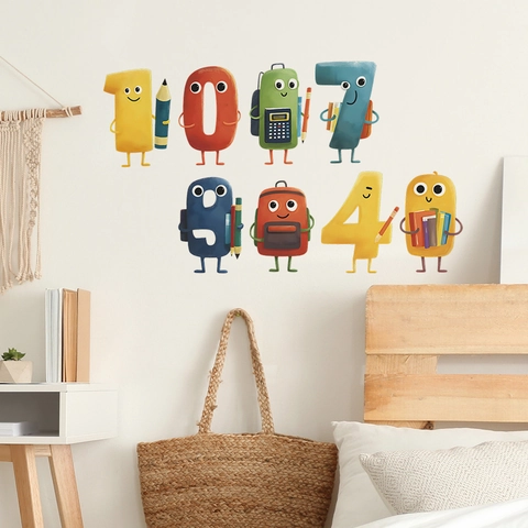 Adesivi Murali con Numeri a Fumetti per Cameretta Bambini Decalcomanie Educative Antropomorfe Autoadesive in PVC
