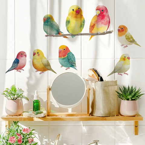 Vinilos Decorativos de Loros en Acuarela PVC Autoadhesivos Animales para Dormitorio Sala de Estar Entrada Decoración